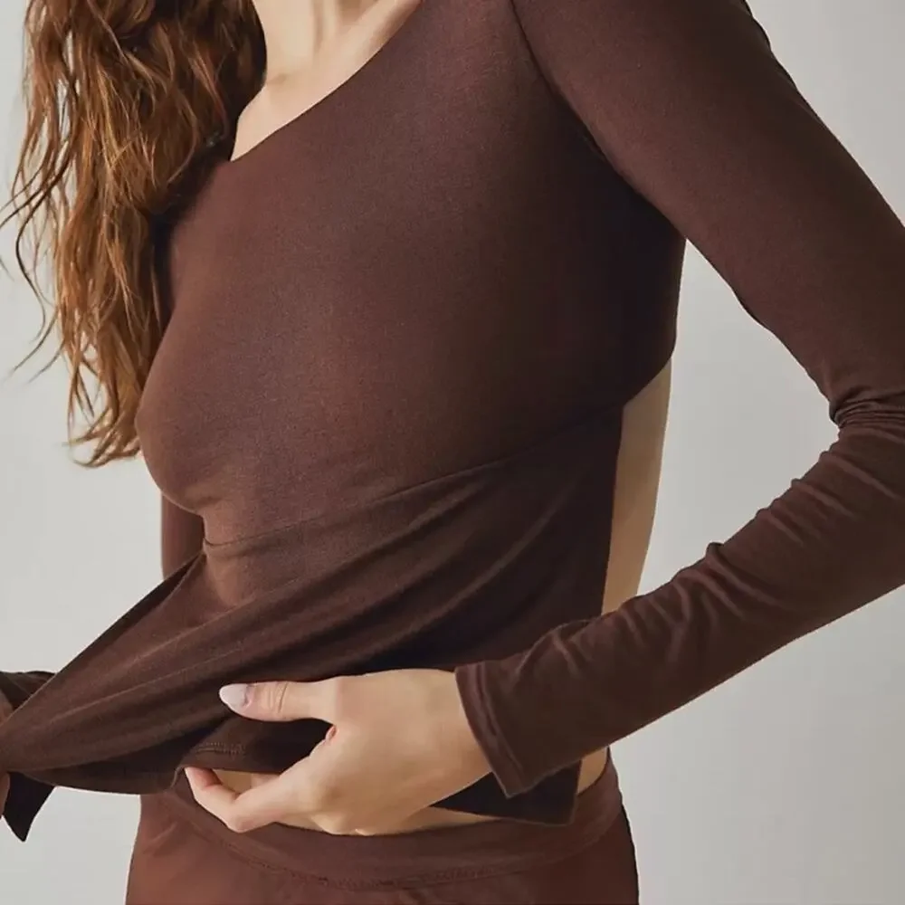 NWOT Free people intimately long sleeve crop open back tie TEAL size L